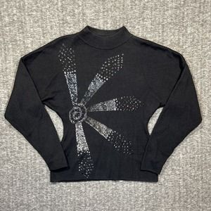 VTG Crescendo Womens‎ Medium Pullover Wool Sweater Black Sequin David Rose Style